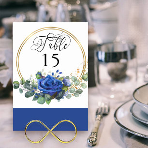 Numéro De Table Rose bleu et cadre or Eucalyptus