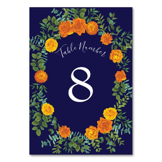 Numéro De Table Rose bleu et orange Floral Mariage moderne (Dos)