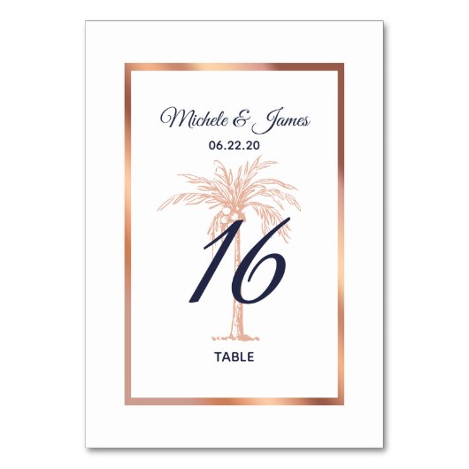 Numéro De Table Rose bleu marine Gold Cuivre Palm Tree Mariage (Par défaut)
