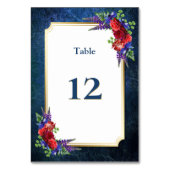 Numéro De Table Rose Bourgogne Floral Gold Bordure Bleu Mariage (Dos)