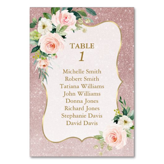 Numéro De Table Rose de fleurs roses Baptême d'or (Par défaut)