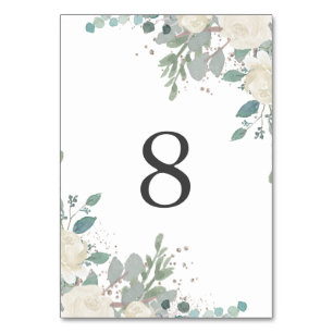 Numéro De Table Rose d'hiver Blanc or Mariage Floral