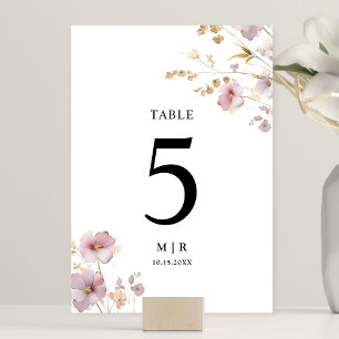 Numéro De Table Rose Dusty et Fleur sauvage or Mariage Floral