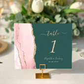 Numéro De Table Rose Émeraude Vert Mariage Agate Or