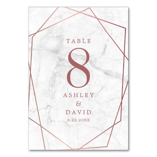 Numéro De Table Rose en marbre or simple Mariage géométrique (Par défaut)