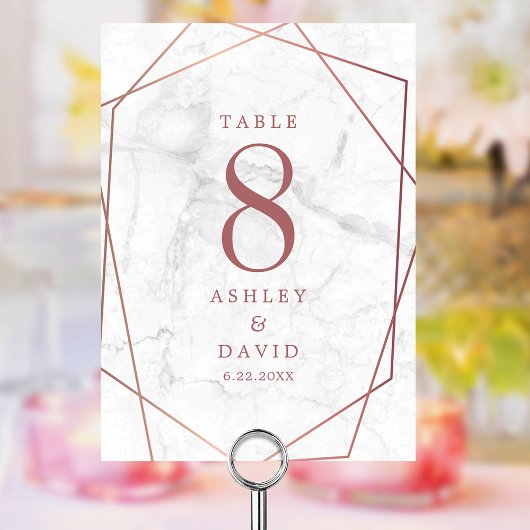 Numéro De Table Rose en marbre or simple Mariage géométrique