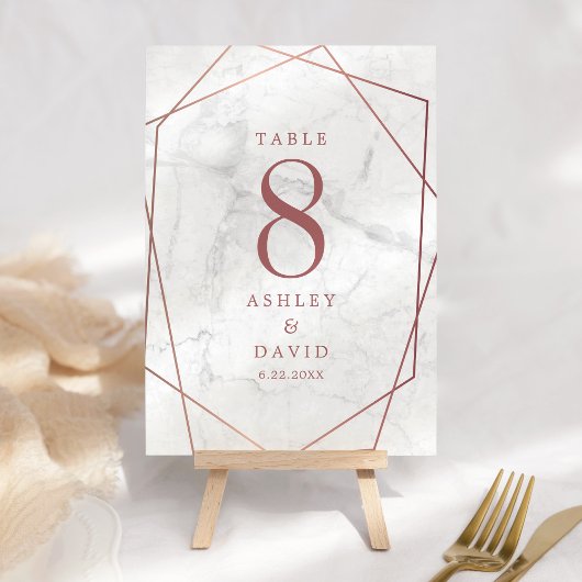 Numéro De Table Rose en marbre or simple Mariage géométrique