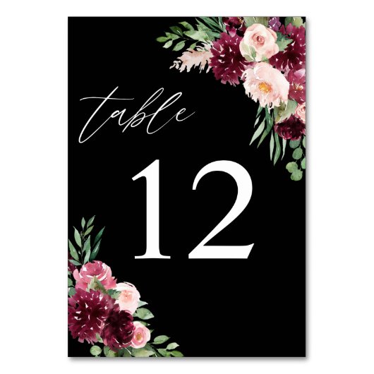 Numéro De Table Rose et bordeaux floral 7 - Noir (Par défaut)