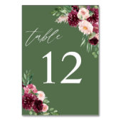 Numéro De Table Rose et bordeaux floral 7 - Vert (Dos)