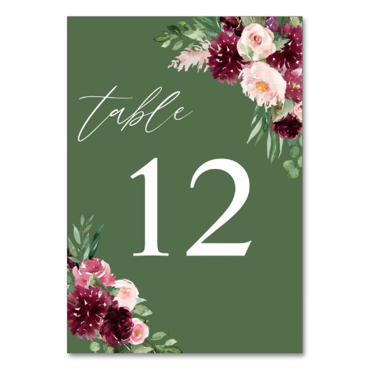 Numéro De Table Rose et bordeaux floral 7 - Vert (Par défaut)