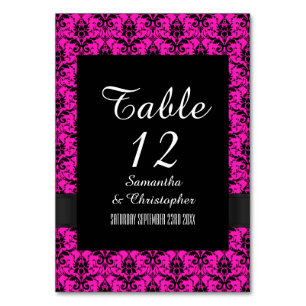 Numéro De Table Rose et noir damassé