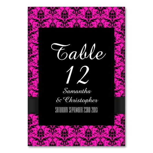 Numéro De Table Rose et noir damassé (Par défaut)
