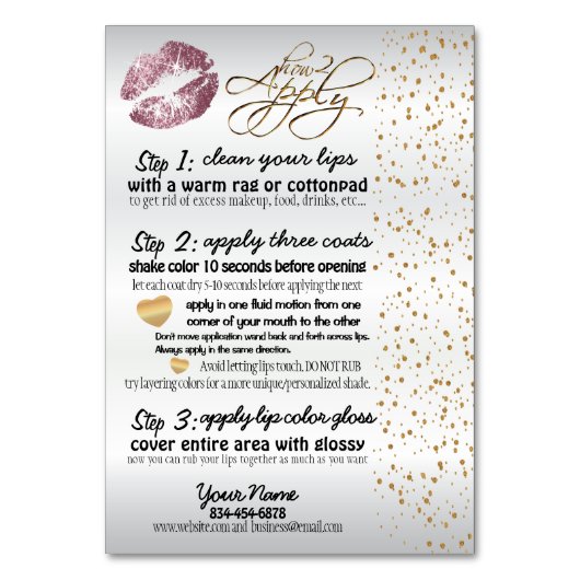 Numéro De Table Rose et or Confetti Lip Instructions 2 (Par défaut)