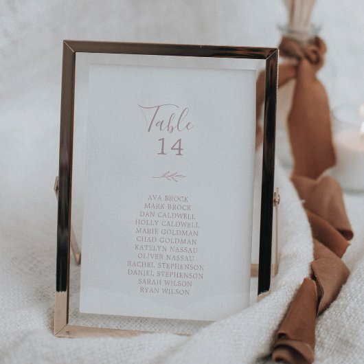 Numéro de table rose feuille minimal Cartes de tab