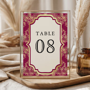 Numéro De Table Rose Fuschia Or Lace Dorée Mariage Indien