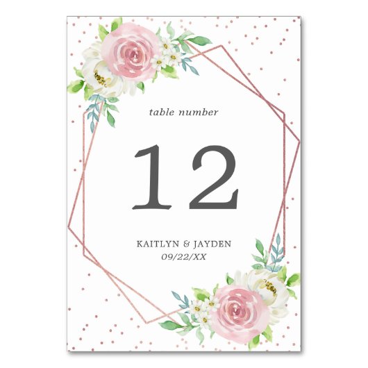 Numéro De Table Rose géométrique chic Gold Foil Mariage floral (Par défaut)