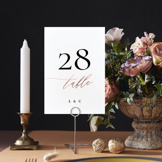Numéro De Table Rose Gold Calligraphie Mariage moderne