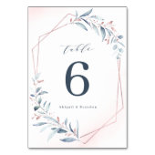 Numéro De Table Rose Gold Dusty Blue Greenery Mariage géométrique (Dos)