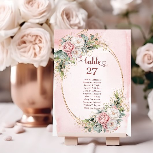 Numéro De Table Rose Gold Eucalyptus Wedding Table Number Sign