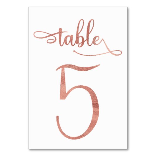 Numéro De Table Rose Gold faux feuille 3.5x5 | Tableau 5 (Par défaut)