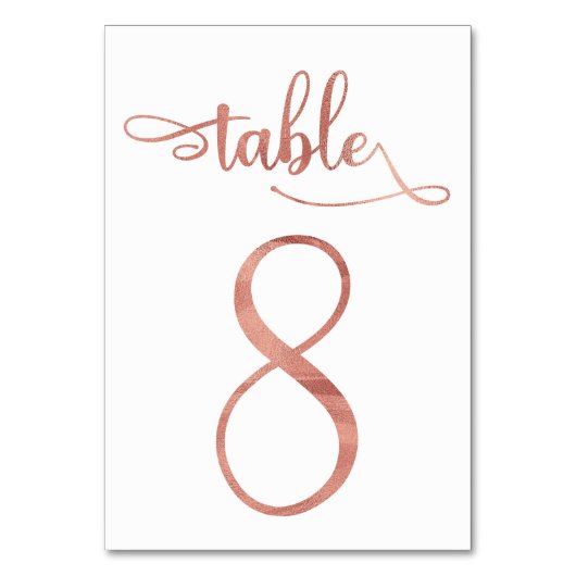 Numéro De Table Rose Gold faux feuille 3.5x5 | Tableau 8 (Dos)