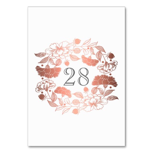 Numéro De Table Rose Gold Floral Wreath Peonies Jardin Mariage (Par défaut)
