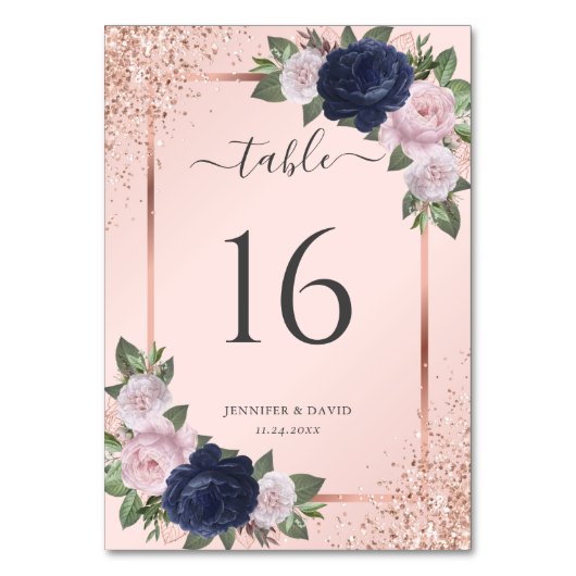 Numéro De Table Rose Gold Marine bleu Blush rose Floral Mariage (Par défaut)