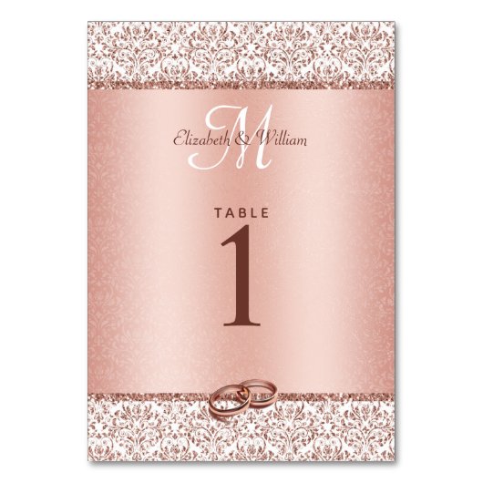Numéro De Table Rose Gold Monogramme Damask Parties scintillant Ma (Par défaut)