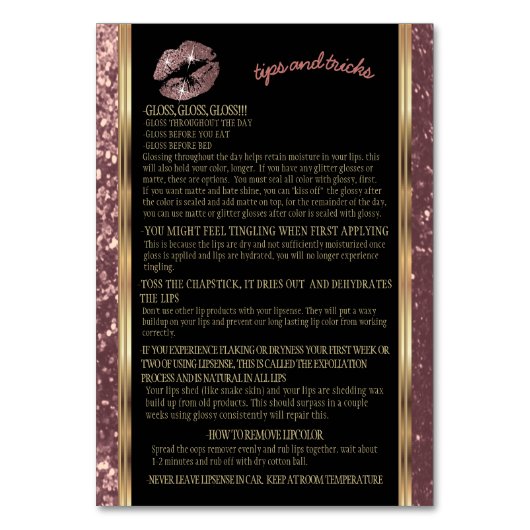 Numéro De Table Rose Gold Parties scintillant Lipsense (Dos)