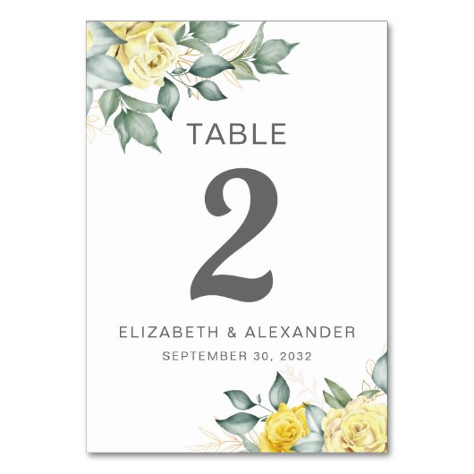 Numéro De Table Rose jaune aquarelle florale romantique mariage (Par défaut)