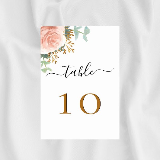 Numéro De Table rose mariage or vert eucalyptus