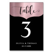 Numéro De Table Rose métallique chic Gold Black Script Mariage (Dos)