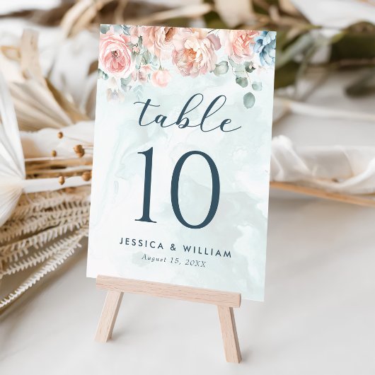 Numéro De Table Rose moderne et tendance Mariage bleu