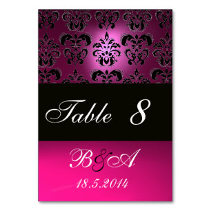 NUMÉRO DE TABLE ROSE, NOIR DE FUCHSIE, MONOGRAMME DE DOMMASSE BLAN