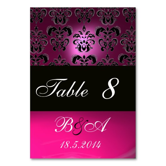 NUMÉRO DE TABLE ROSE, NOIR DE FUCHSIE, MONOGRAMME DE DOMMASSE BLAN (Par défaut)