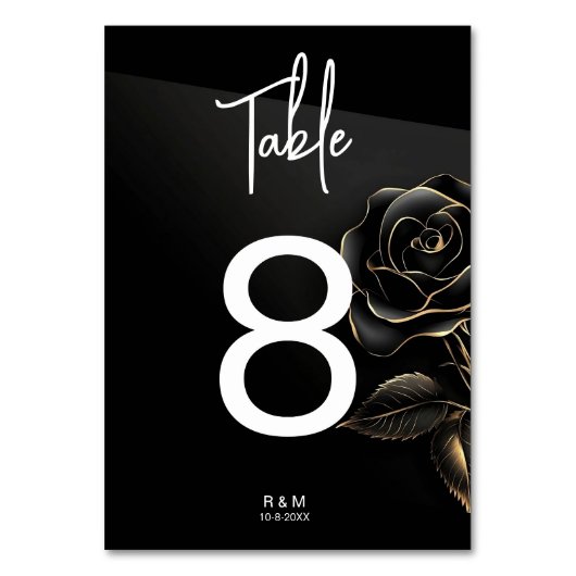 Numéro de table Rose Noir et Or Élégant (Par défaut)