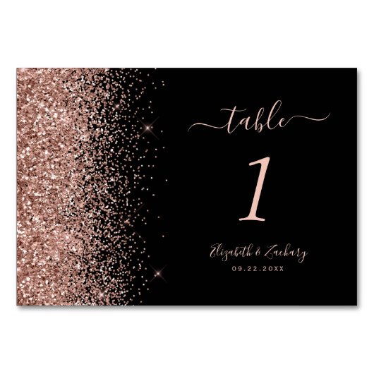 Numéro De Table Rose noir moderne Parties scintillant or Mariage (Dos)