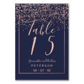 Numéro De Table Rose or confetti marine bleu script table mariage (Dos)