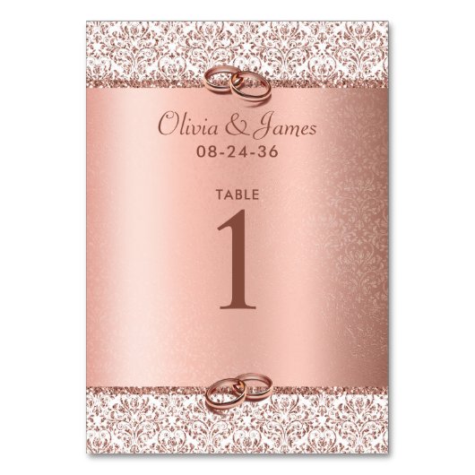 Numéro De Table Rose or Elegant Parties scintillant métallique Mar (Dos)
