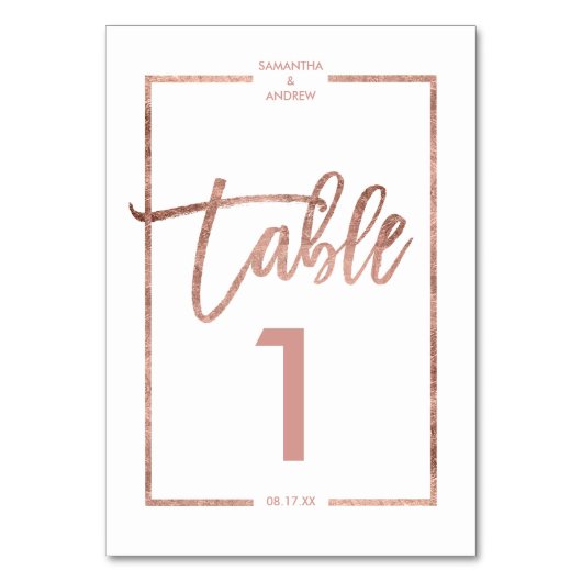 Numéro De Table Rose or frame script blanc table numéro (Dos)