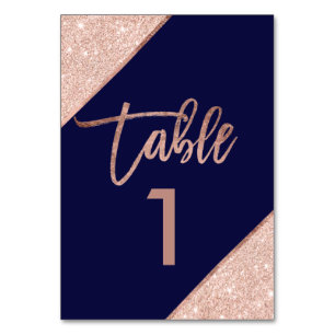 Numéro De Table Rose or parties scintillant script marine bleu num
