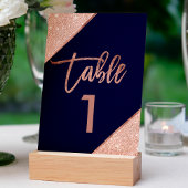 Numéro De Table Rose or parties scintillant script marine bleu num