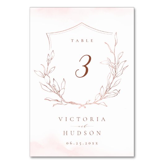 Numéro De Table Rose or simple crête botanique monogramme mariage (Dos)