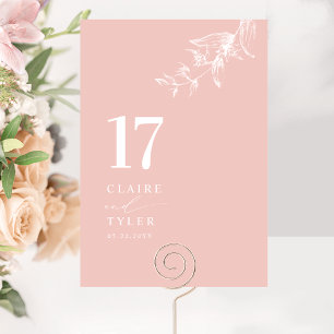 Numéro De Table Rose Pâle Élégant, Mariage Botanique Minimaliste