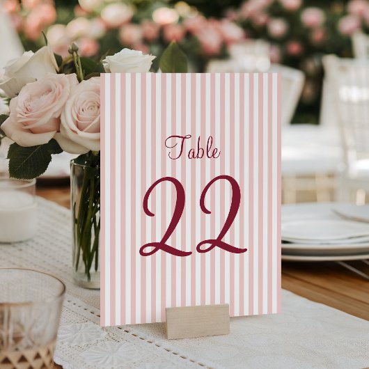 Numéro De Table Rose Pâle et Rayures Blanches