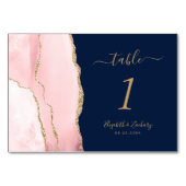 Numéro De Table Rose Pâle Or Agate Bleu Nuit Mariage (Dos)