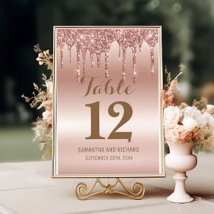 Numéro De Table Rose Parties scintillant à goutte d'or brillant mé