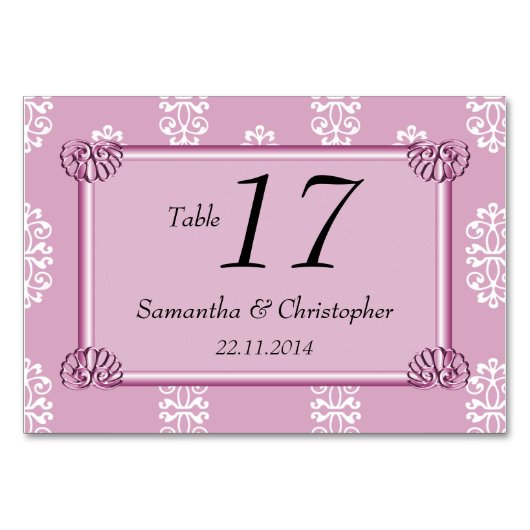 Numéro De Table Rose Pink Mariage damassé (Devant)