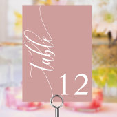 Numéro De Table Rose Poussiéreuse Calligraphie Moderne Mariage