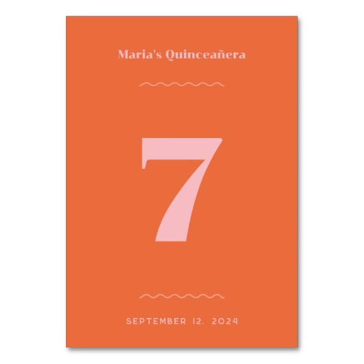 Numéro de table rose rétro (Dos)